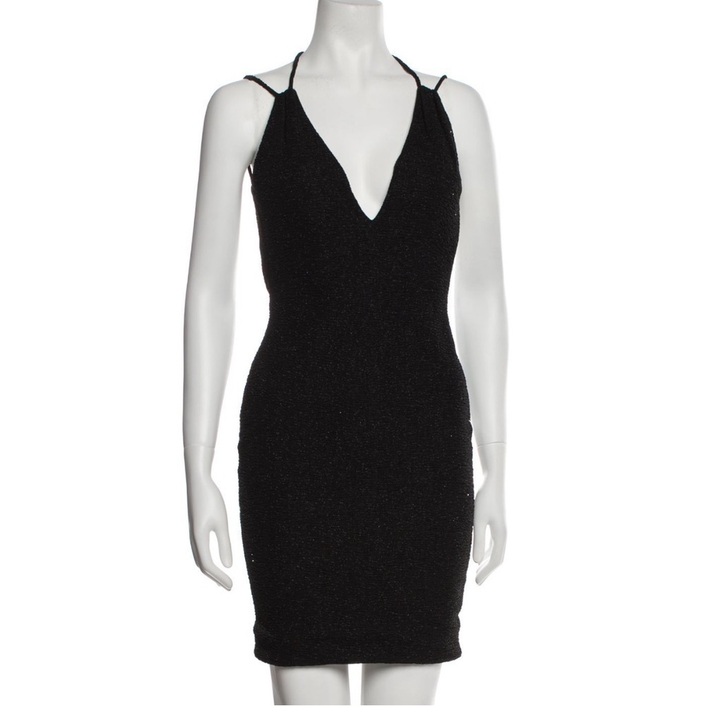 NWT JOVANI BLACK SPARKLE V NECK MINI DRESS WITH OPEN BACK